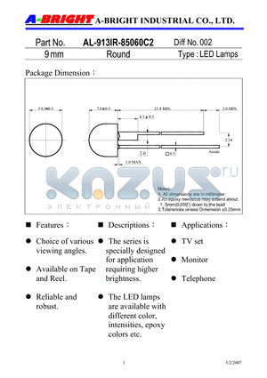 AL-913IR-85060C2 datasheet - 9 mm Round LED Lamps