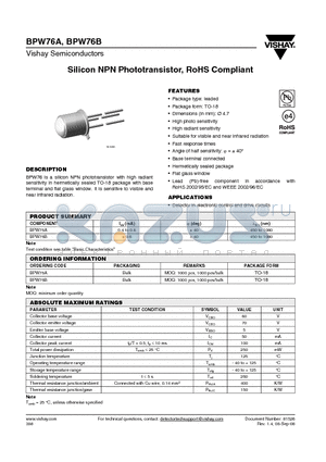 BPW76A_08 datasheet - Silicon NPN Phototransistor