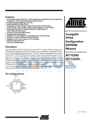 AT17LV020-10JI datasheet - 2-megabit FPGA Configuration EEPROM Memory