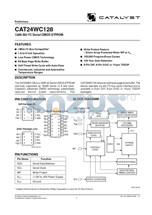 CA24WC128U14I-1.8TE13 datasheet - 128K-Bit I2C Serial CMOS E2PROM