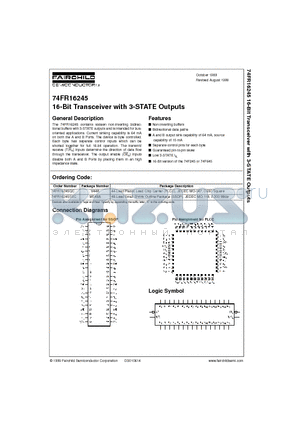 74FR16245SSC datasheet - 16-Bit Transceiver with 3-STATE Outputs