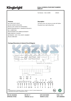 CA25-12GWA datasheet - 6.2mm (0.25INCH) FOUR DIGIT NUMERIC DISPLAY