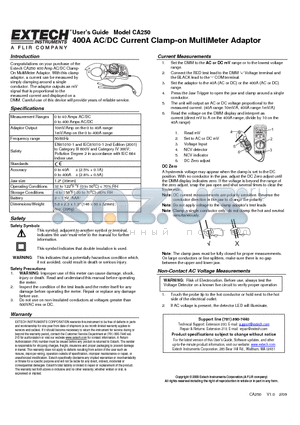 CA250 datasheet - 400A AC/DC Current Clamp-on MultiMeter Adaptor