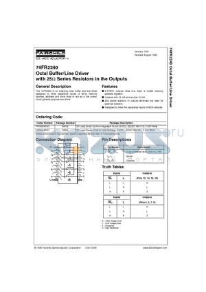 74FR2240 datasheet - Octal Buffer/Line Driver with 25Y Series Resistors in the Outputs