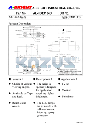 AL-HD1X134B_09 datasheet - 3.2x1.0x2.0 mm SMD LED