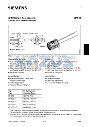 BPX38 datasheet - PHOTOTRANSISTOR