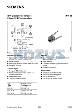 BPX81 datasheet - NPN-Silizium-Fototransistor Silicon NPN Phototransistor