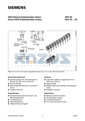 BPX82 datasheet - NPN-Silizium-Fototransistor Zeilen Silicon NPN Phototransistor Arrays