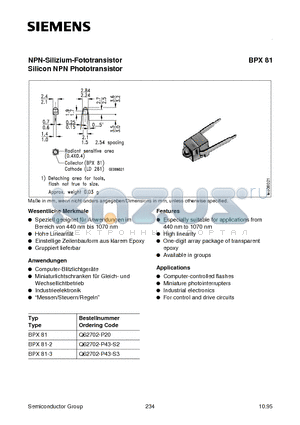 BPX81-3 datasheet - NPN-Silizium-Fototransistor Silicon NPN Phototransistor