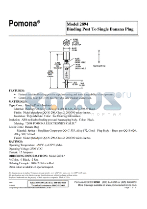 2894-2 datasheet - Binding Post To Single Banana Plug