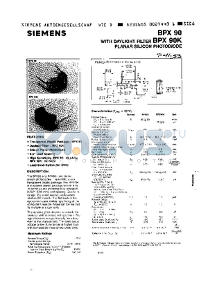 BPX90K datasheet - WITH DAYLIGHT FILTER PLANAR SILICON PHOTODIODE