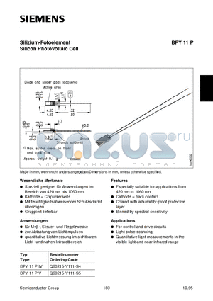 BPY11 datasheet - Silizium-Fotoelement Silicon Photovoltaic Cell