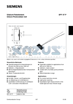 BPY47 datasheet - Silizium-Fotoelement Silicon Photovoltaic Cell