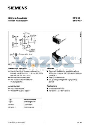 BPX90F datasheet - Silizium-Fotodiode Silicon Photodiode