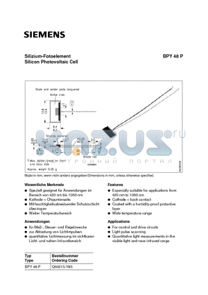 BPY48P datasheet - Silizium-Fotoelement Silicon Photovoltaic Cell