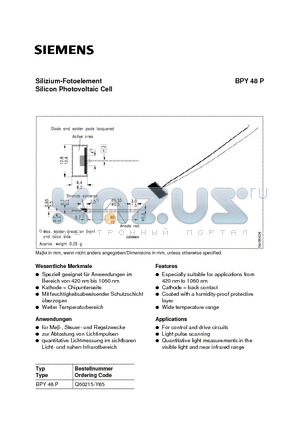 BPY48 datasheet - Silizium-Fotoelement Silicon Photovoltaic Cell