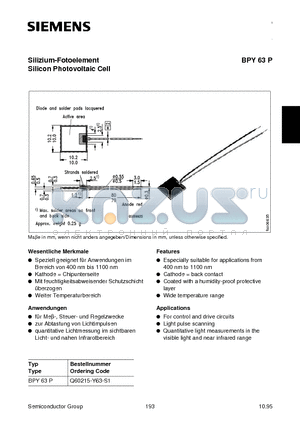 BPY63 datasheet - Silizium-Fotoelement Silicon Photovoltaic Cell