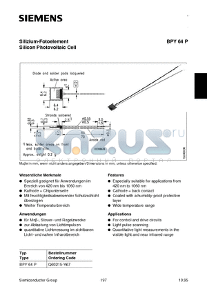 BPY64 datasheet - Silizium-Fotoelement Silicon Photovoltaic Cell