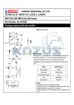 AL-HY035A datasheet - 0805 YELLOW SMD Chip LED Lamps