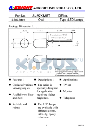 AL-V7K3ART datasheet - 4.6x5.2mm Oval LED Lamps