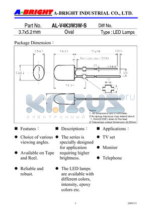 AL-V4K3W3W-S datasheet - 3.7x5.2mm Oval LED Lamps