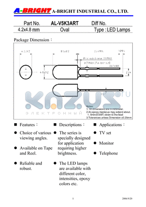 AL-V5K3ART datasheet - 4.2x4.8 mm Oval LED Lamps
