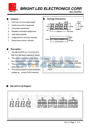 BQ-C532RD datasheet - 13.2mm (0.52) high four digit seven segments display