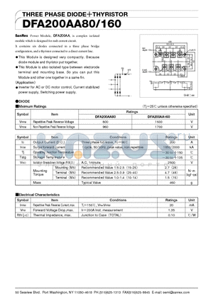 DFA200AA160 datasheet - THREE PHASE DIODE  THYRISTOR