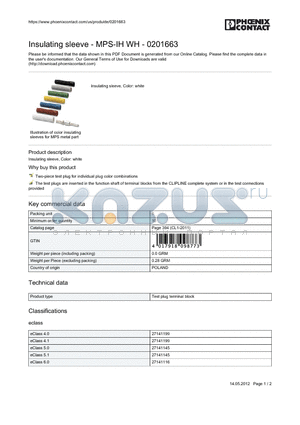 0201663 datasheet - Insulating sleeve - MPS-IH WH - 0201663