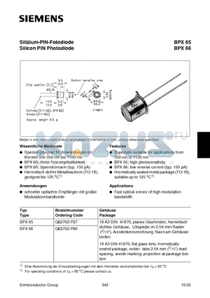 BPX65 datasheet - Silizium-PIN-Fotodiode Silicon PIN Photodiode