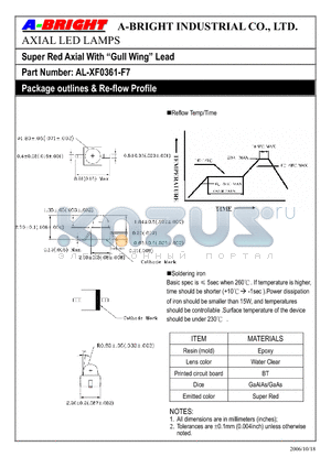 AL-XF0361-F7 datasheet - Super Red Axial With Gull Wing Lead AXIAL LED LAMPS