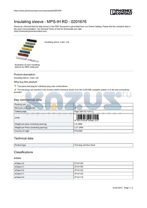 0201676 datasheet - Insulating sleeve - MPS-IH RD - 0201676