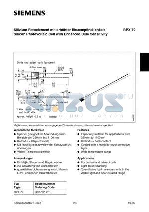 BPX79 datasheet - Silizium-Fotoelement mit erhohter Blauempfindlichkeit Silicon Photovoltaic Cell with Enhanced Blue Sensitivity