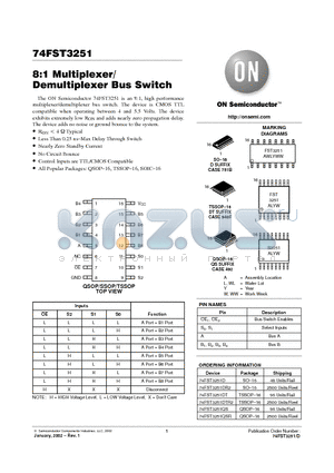 74FST3251 datasheet - 8:1 Multiplexer/Demultiplexer Bus Switch