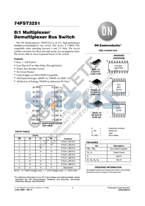 74FST3251DT datasheet - 8:1 Multiplexer/ Demultiplexer Bus Switch