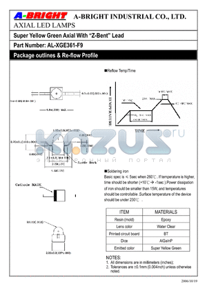 AL-XGE361-F9 datasheet - Super Yellow Green Axial With Z-Bent Lead AXIAL LED LAMPS