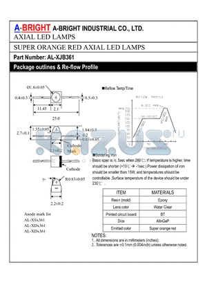 AL-XJB361 datasheet - SUPER ORANGE RED AXIAL LED LAMPS