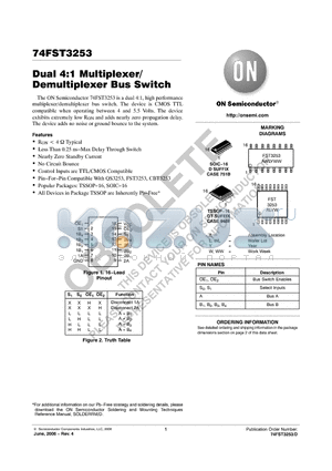 74FST3253 datasheet - Dual 4:1 Multiplexer/Demultiplexer Bus Switch