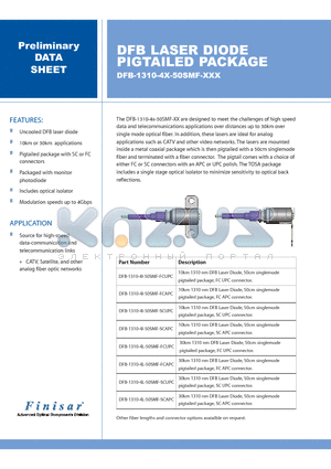 DFB-1310-4I-50SMF-SCUPC datasheet - DFB LASER DIODE PIGTAILED PACKAGE