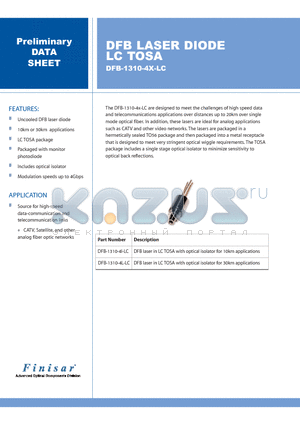 DFB-1310-4I-LC datasheet - DFB LASER DIODE LC TOSA