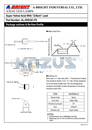 AL-XKD361-F9 datasheet - Super Yellow Axial With Z-Bent Lead AXIAL LED LAMPS