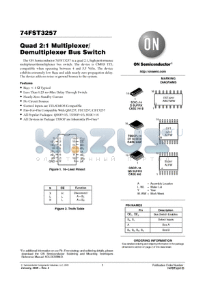 74FST3257QS datasheet - Quad 2:1 Multiplexer/ Demultiplexer Bus Switch
