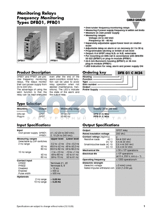 DFB01CM24 datasheet - Monitoring Relays Frequency Monitoring