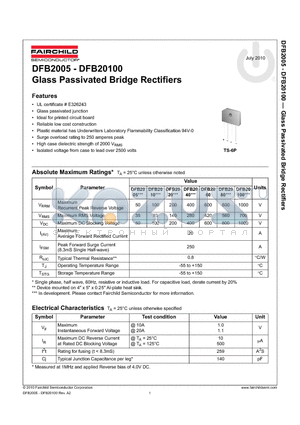 DFB2010 datasheet - Glass Passivated Bridge Rectifiers