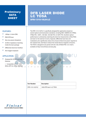 DFB-1310-10LR-LC datasheet - DFB LASER DIODE LC TOSA