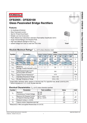 DFB20100_12 datasheet - DFB2005 - DFB20100 Glass Passivated Bridge Rectifiers