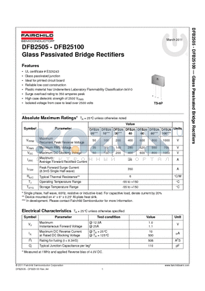 DFB25100 datasheet - Glass Passivated Bridge Rectifiers