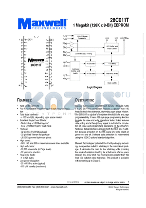 28C011TRPFB-12 datasheet - 1 Megabit (128K x 8-Bit) EEPROM