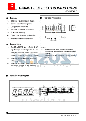 BQ-M534RD datasheet - 13.20mm (0.52) high four digit seven segments display