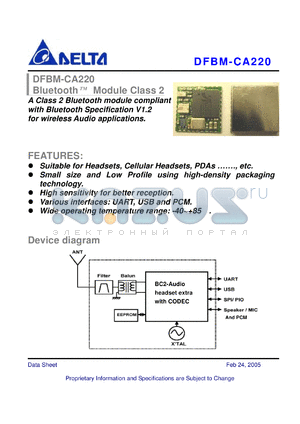 DFBM-CA220 datasheet - Bluetooth Module Class2